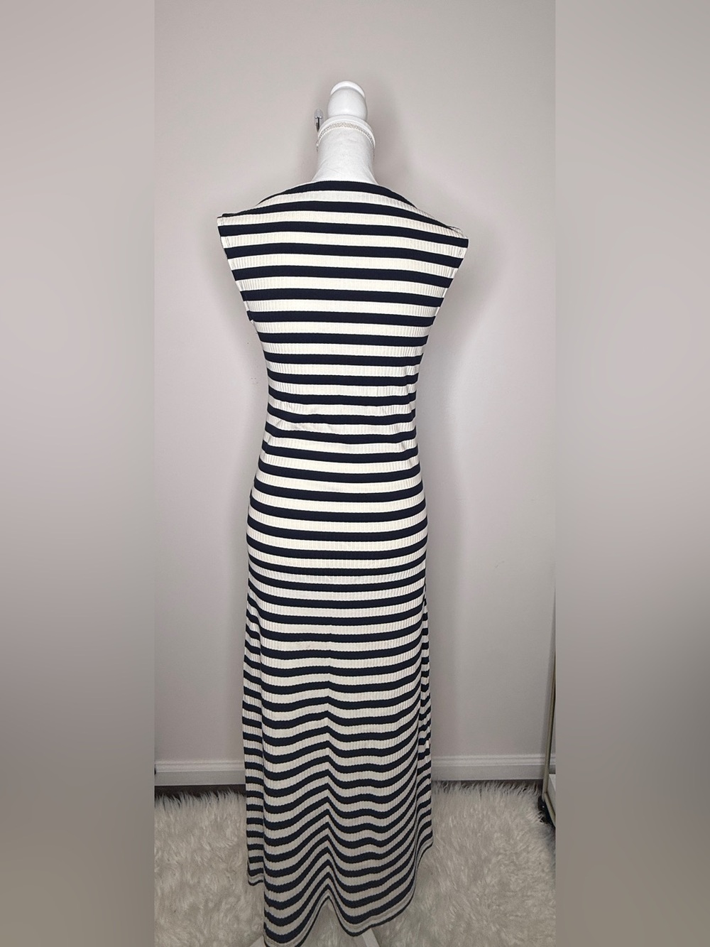 Striped Sleeveless Maxi Dress - Black & White